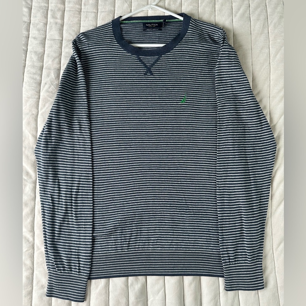 Vtg Luxury Performance Nautica L Sailing Men’s Preppy Crewneck Striped Sweater